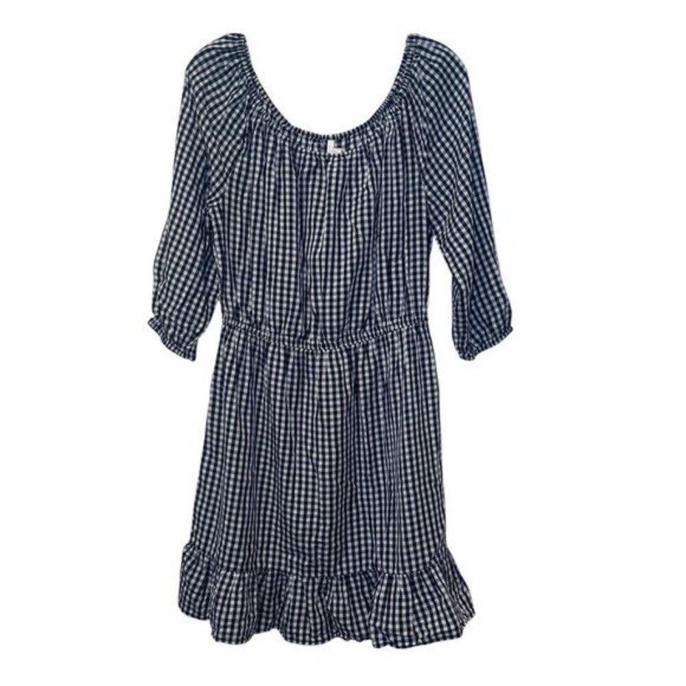 Seafolly L Gingham Off Shoulder Mini Dress Smocked Ruffle Milk Maid Peasant Boho